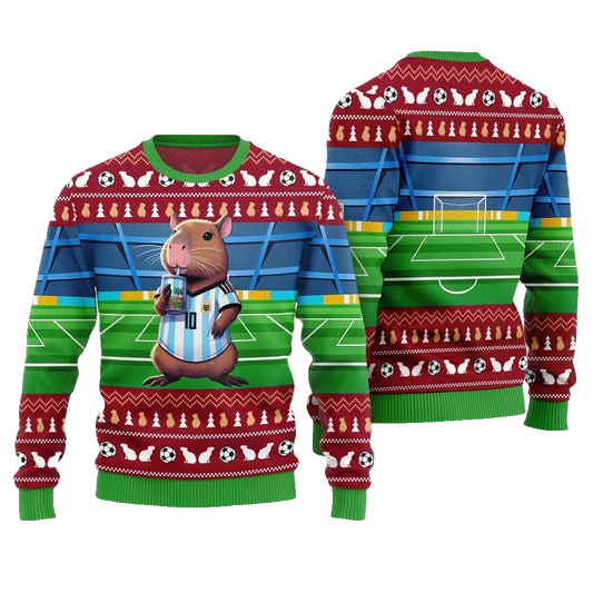 2026 Christmas Funny Capybara Football Ugly Christmas Sweater - Moonbestprint