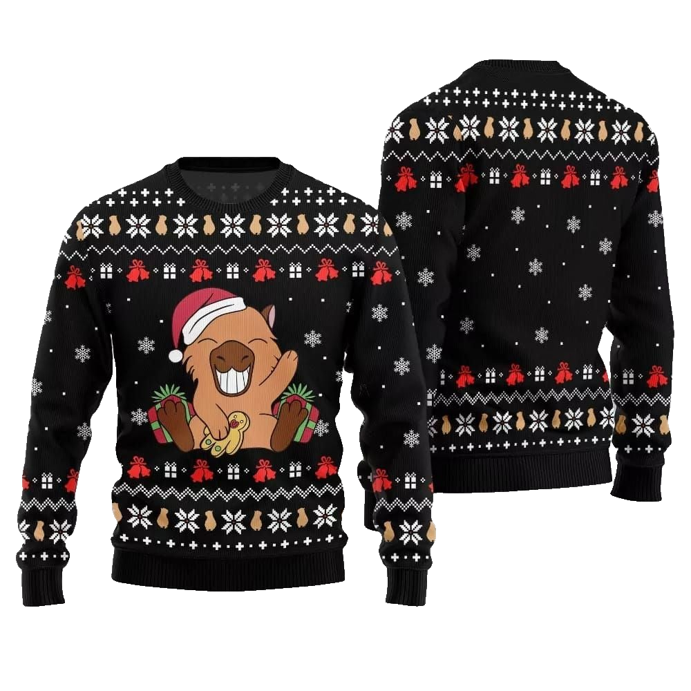2026 Christmas Funny Capybara Santa Hat Ugly Christmas Sweater - Moonbestprint
