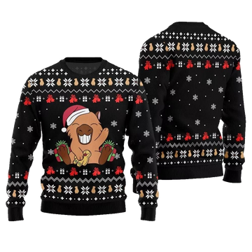 2026 Christmas Funny Capybara Santa Hat Ugly Christmas Sweater - Moonbestprint