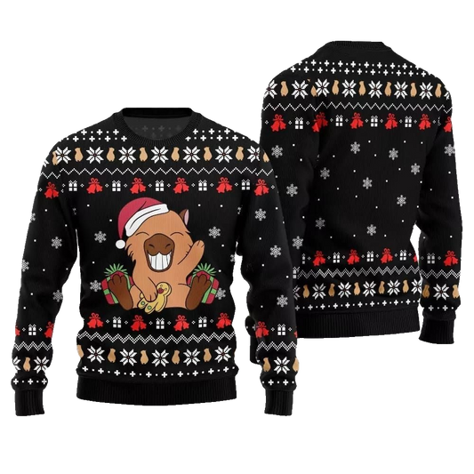 2026 Christmas Funny Capybara Santa Hat Ugly Christmas Sweater - Moonbestprint