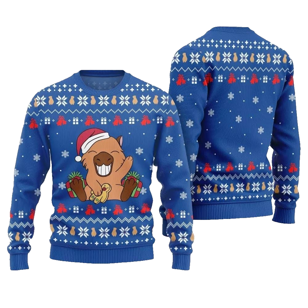 2026 Christmas Funny Capybara Santa Hat Ugly Christmas Sweater - Moonbestprint