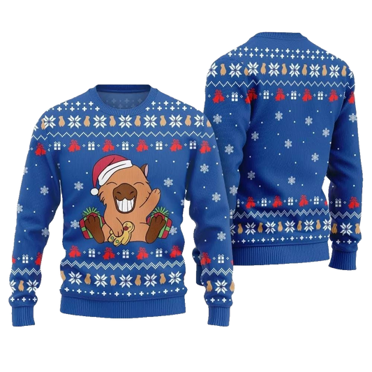 2026 Christmas Funny Capybara Santa Hat Ugly Christmas Sweater - Moonbestprint