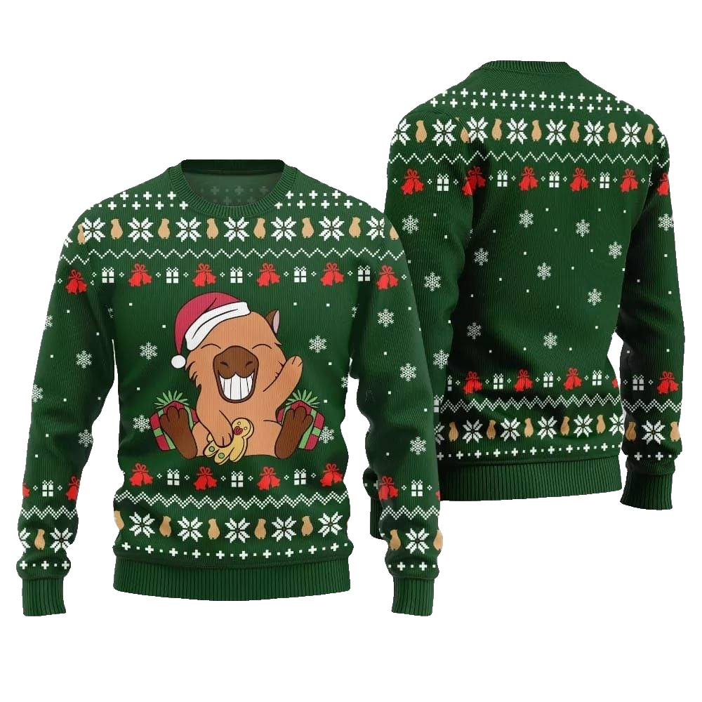 2026 Christmas Funny Capybara Santa Hat Ugly Christmas Sweater - Moonbestprint