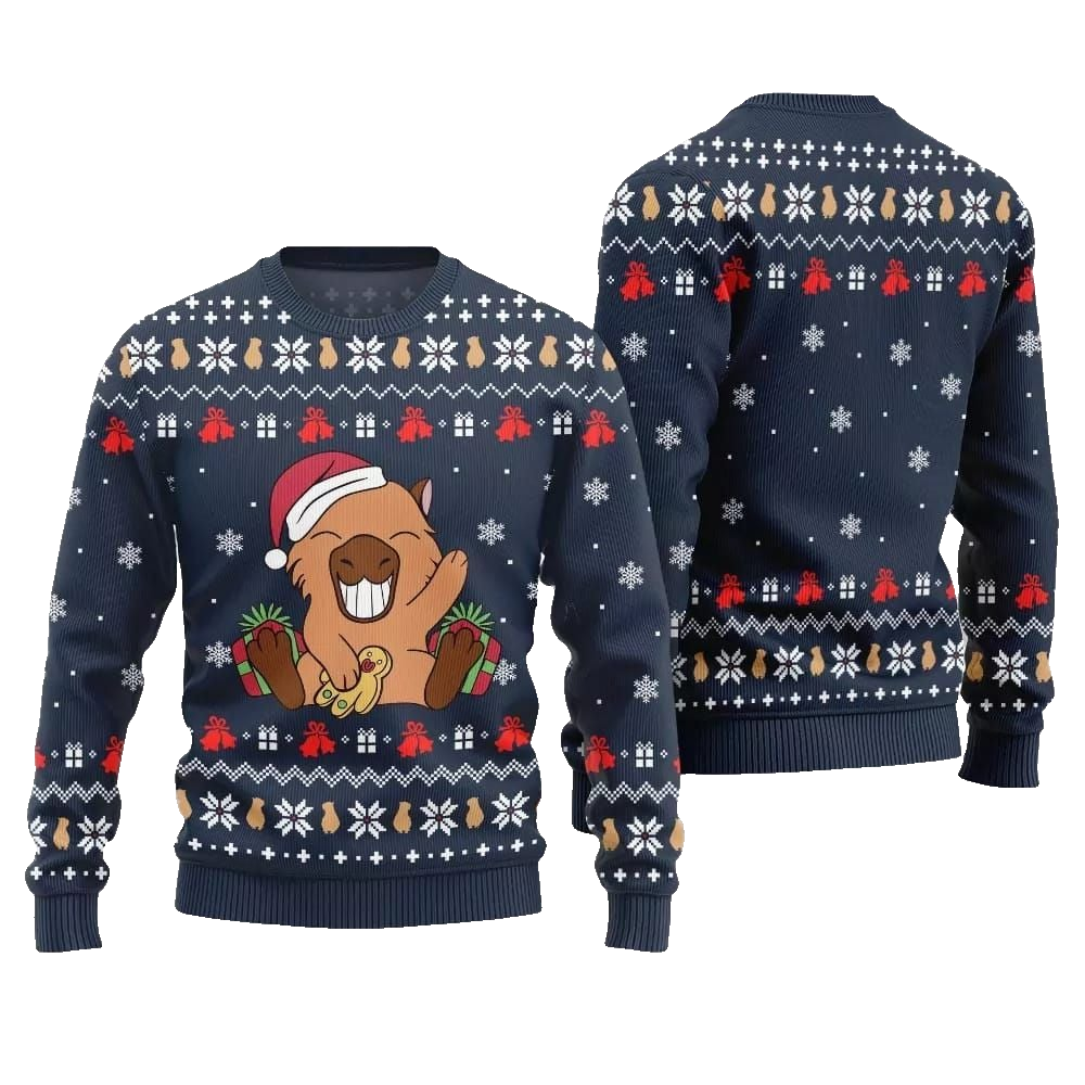 2026 Christmas Funny Capybara Santa Hat Ugly Christmas Sweater - Moonbestprint