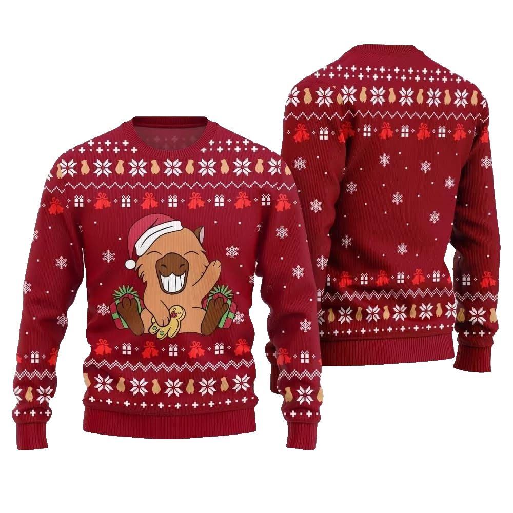 2026 Christmas Funny Capybara Santa Hat Ugly Christmas Sweater - Moonbestprint