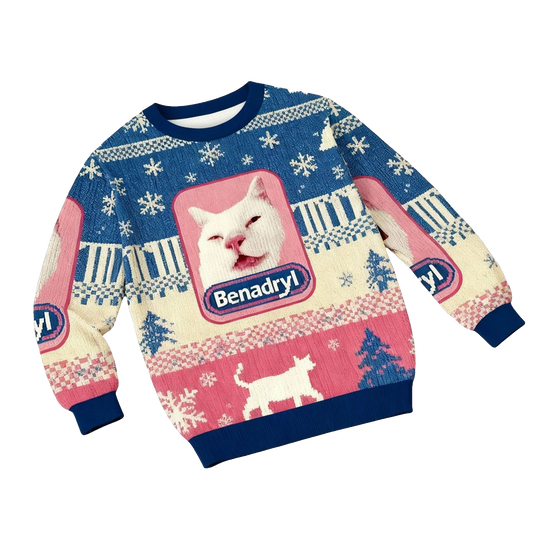 2026 Christmas Funny Benadryl Meme Cat Ugly Sweater - Moonbestprint