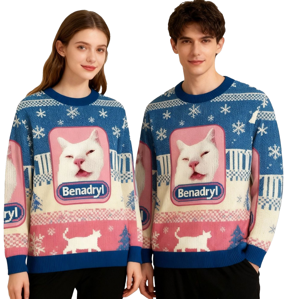 2026 Christmas Funny Benadryl Meme Cat Ugly Sweater - Moonbestprint