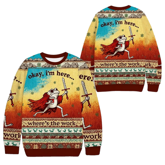 2026 Christmas Frog Where's The Work Ugly Sweater - Moonbestprint