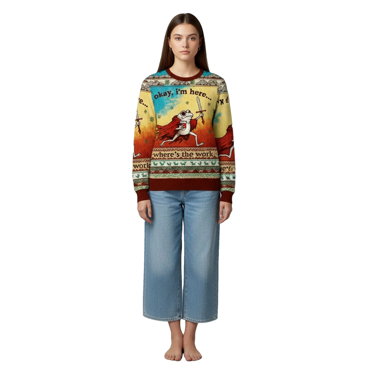 2026 Christmas Frog Where's The Work Ugly Sweater - Moonbestprint