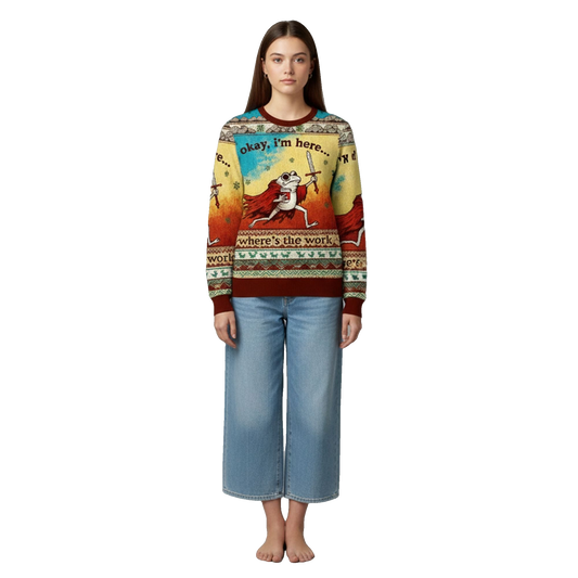 2026 Christmas Frog Where's The Work Ugly Sweater - Moonbestprint
