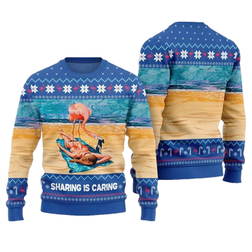 2026 Christmas Flamingo Sharing Is Caring Ugly Christmas Sweater - Moonbestprint