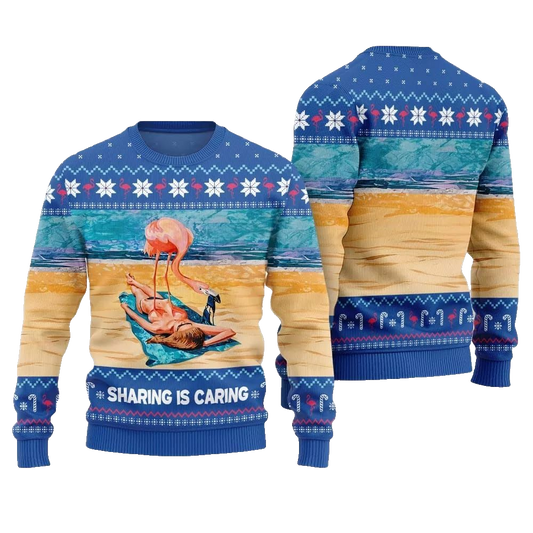 2026 Christmas Flamingo Sharing Is Caring Ugly Christmas Sweater - Moonbestprint