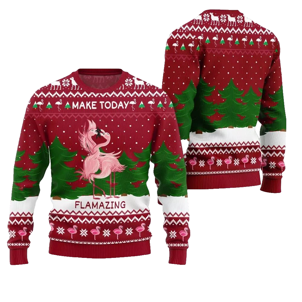 2026 Christmas Flamingo Make Today Flamazing Ugly Christmas Sweater - Moonbestprint