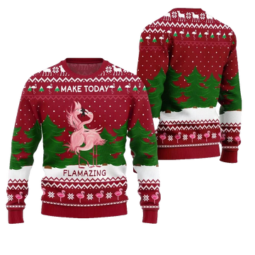 2026 Christmas Flamingo Make Today Flamazing Ugly Christmas Sweater - Moonbestprint