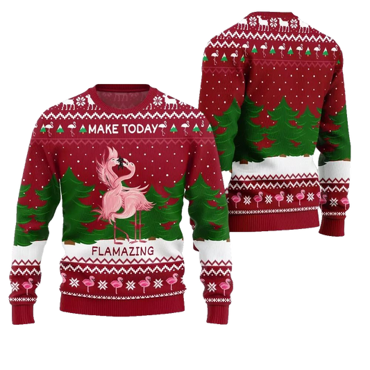2026 Christmas Flamingo Make Today Flamazing Ugly Christmas Sweater - Moonbestprint