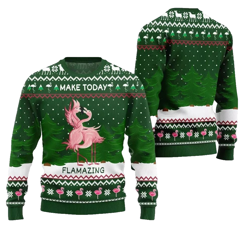 2026 Christmas Flamingo Make Today Flamazing Ugly Christmas Sweater - Moonbestprint