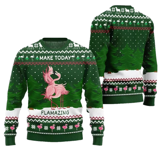 2026 Christmas Flamingo Make Today Flamazing Ugly Christmas Sweater - Moonbestprint