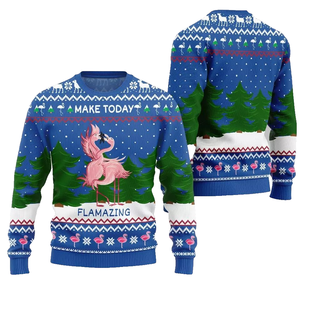 2026 Christmas Flamingo Make Today Flamazing Ugly Christmas Sweater - Moonbestprint