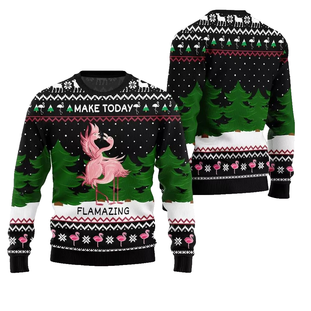 2026 Christmas Flamingo Make Today Flamazing Ugly Christmas Sweater - Moonbestprint