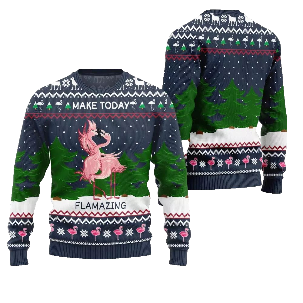 2026 Christmas Flamingo Make Today Flamazing Ugly Christmas Sweater - Moonbestprint