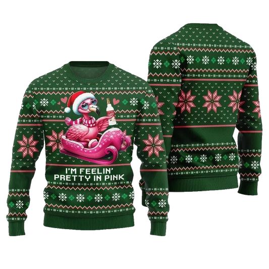 2026 Christmas Flamingo Im Feelin Pretty In Pink Ugly Christmas Sweater - Moonbestprint