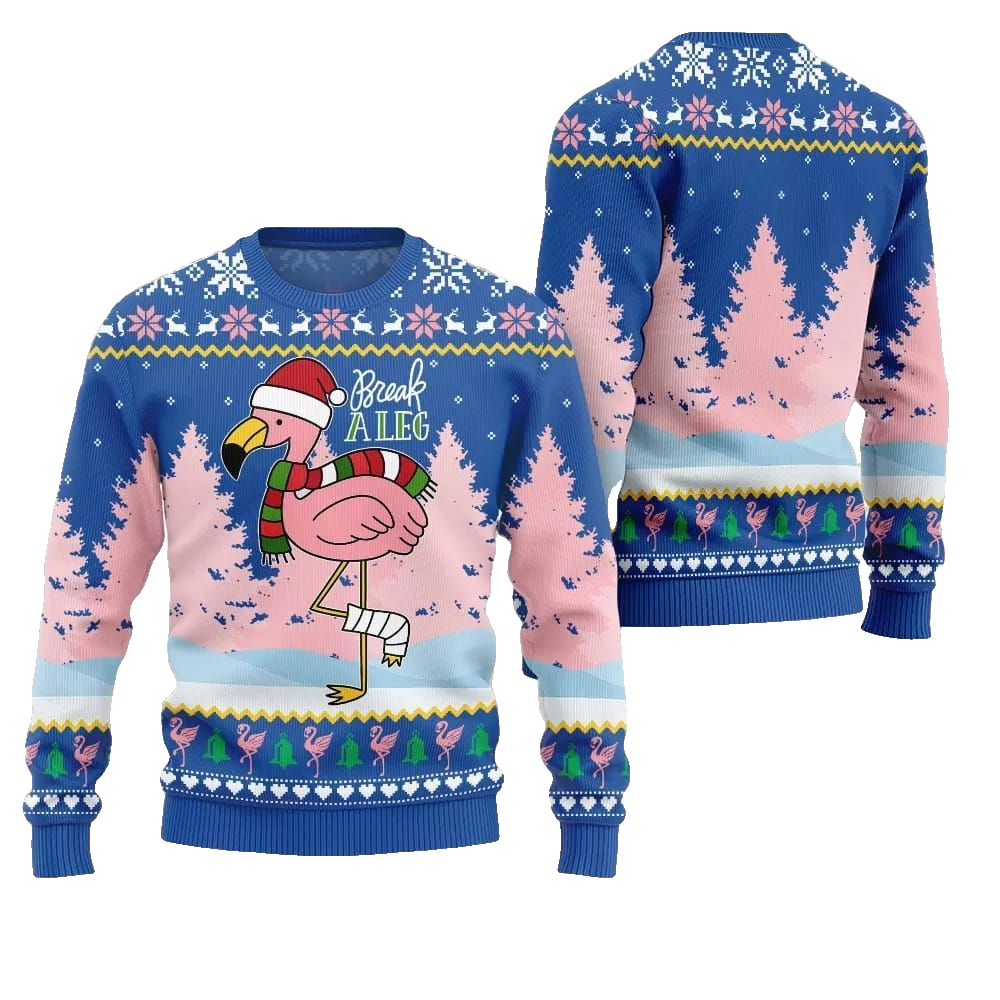 2026 Christmas Flamingo Break A Leg Ugly Christmas Sweater - Moonbestprint