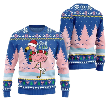 2026 Christmas Flamingo Break A Leg Ugly Christmas Sweater - Moonbestprint