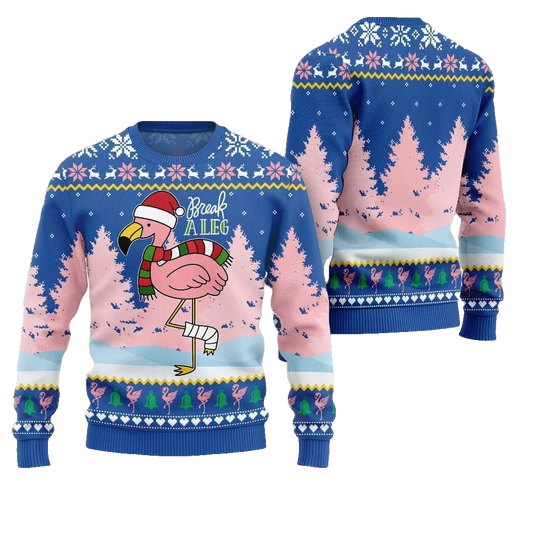 2026 Christmas Flamingo Break A Leg Ugly Christmas Sweater - Moonbestprint