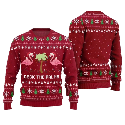 2026 Christmas Flamingo Decking The Palms Ugly Christmas Sweater - Moonbestprint