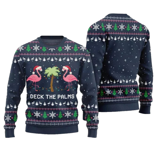 2026 Christmas Flamingo Decking The Palms Ugly Christmas Sweater - Moonbestprint