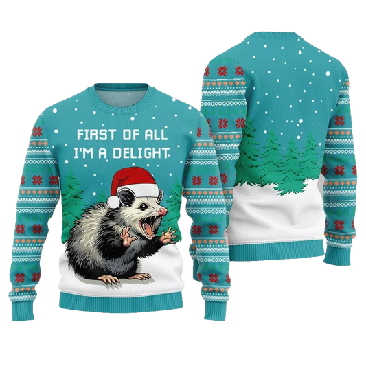 2026 Christmas First Of All Im A Delight Ugly Christmas Sweater - Moonbestprint