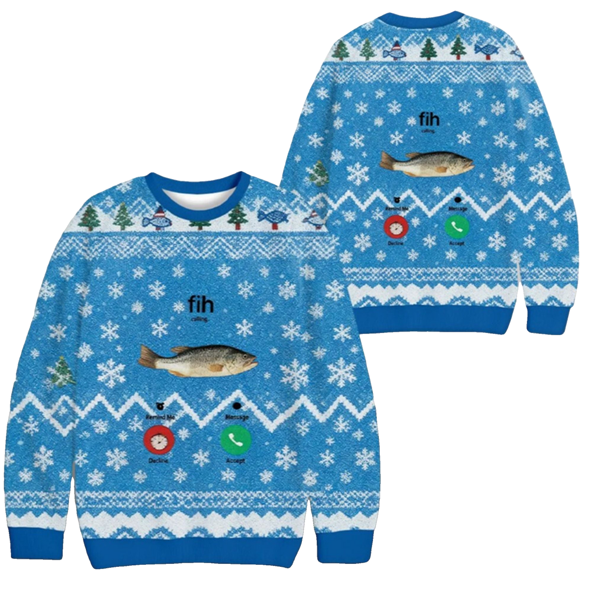 2026 Christmas Fih Incoming Call Meme Ugly Sweater - Moonbestprint