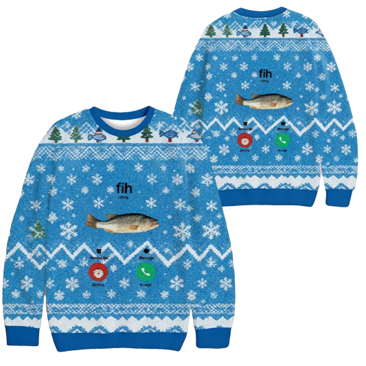 2026 Christmas Fih Incoming Call Meme Ugly Sweater - Moonbestprint