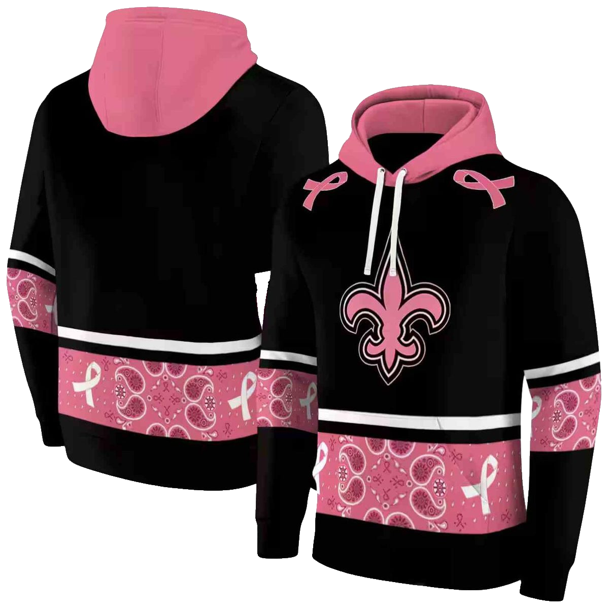 New Orleans Saints Awareness Ribbon Black Pink AOP Hoodie - Moonbestprint