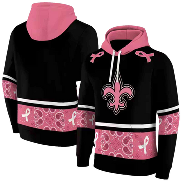New Orleans Saints Awareness Ribbon Black Pink AOP Hoodie - Moonbestprint