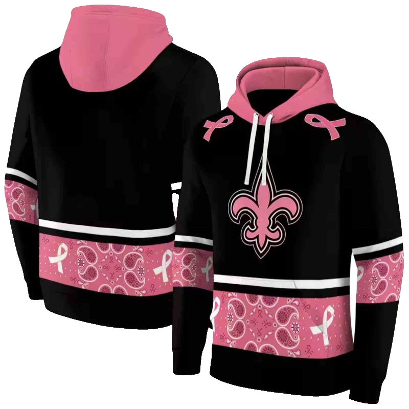 New Orleans Saints Awareness Ribbon Black Pink AOP Hoodie - Moonbestprint