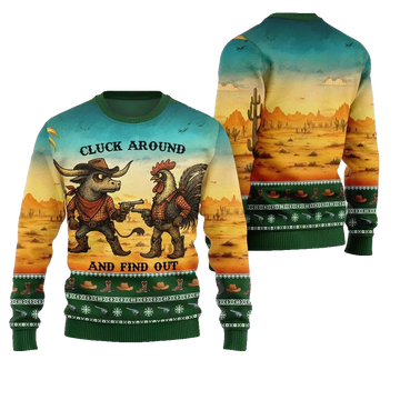 2026 Christmas Fearless Cowboy Cow And Chicken Tree Ugly Christmas Sweater - Moonbestprint
