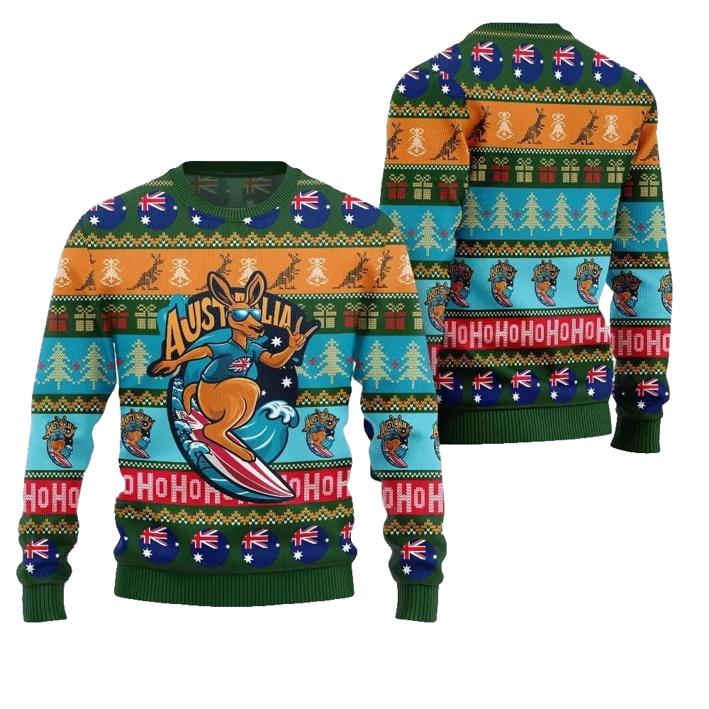2026 Christmas Festive Australia Kangaroo Holiday Jumper Ugly Christmas Sweater - Moonbestprint