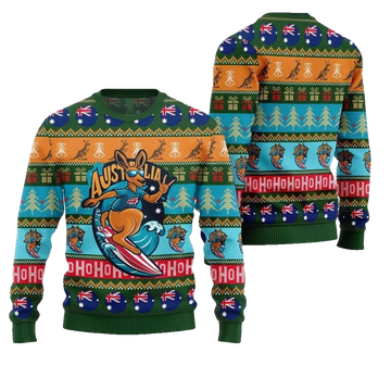 2026 Christmas Festive Australia Kangaroo Holiday Jumper Ugly Christmas Sweater - Moonbestprint