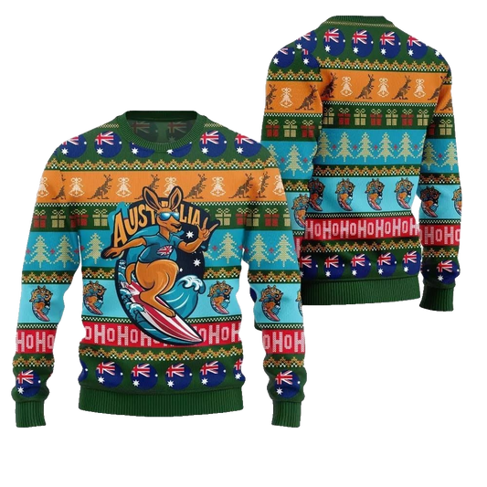2026 Christmas Festive Australia Kangaroo Holiday Jumper Ugly Christmas Sweater - Moonbestprint