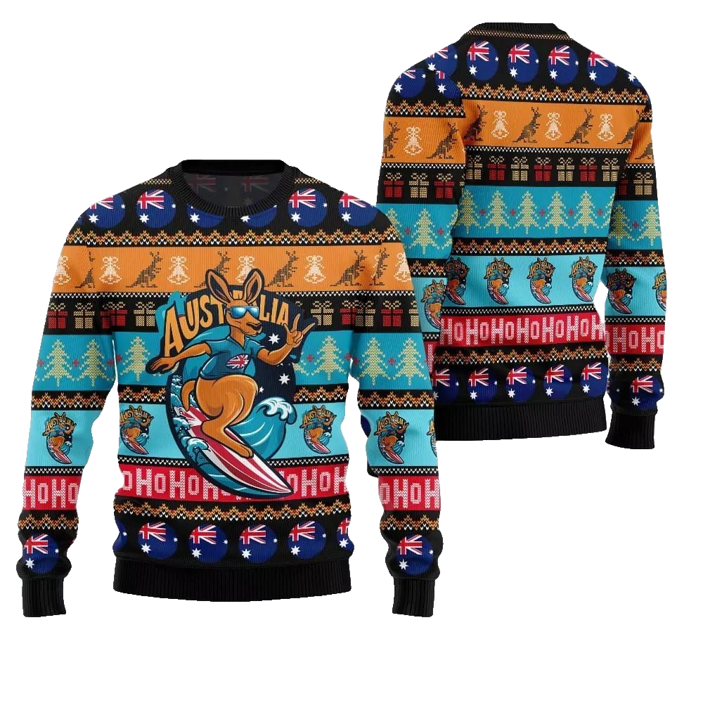2026 Christmas Festive Australia Kangaroo Holiday Jumper Ugly Christmas Sweater - Moonbestprint