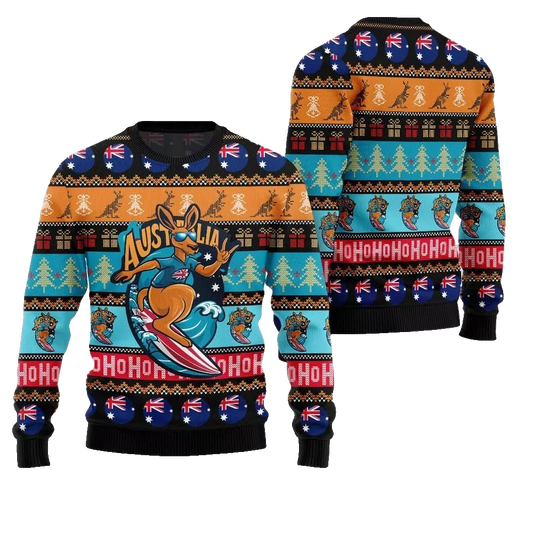 2026 Christmas Festive Australia Kangaroo Holiday Jumper Ugly Christmas Sweater - Moonbestprint