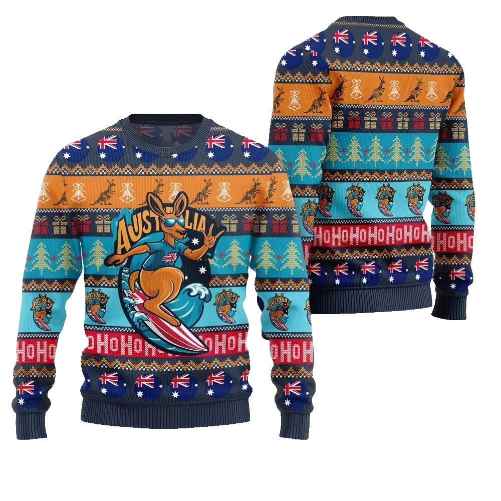 2026 Christmas Festive Australia Kangaroo Holiday Jumper Ugly Christmas Sweater - Moonbestprint