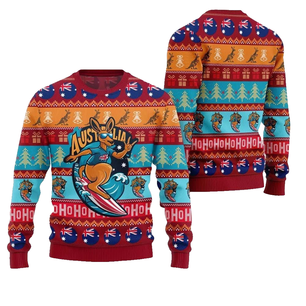 2026 Christmas Festive Australia Kangaroo Holiday Jumper Ugly Christmas Sweater - Moonbestprint