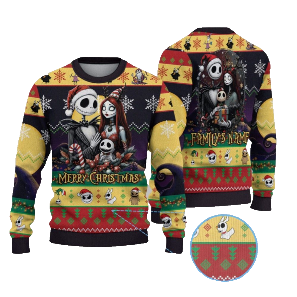 2026 Christmas Family Jack and Sally Ugly Sweater - Moonbestprint