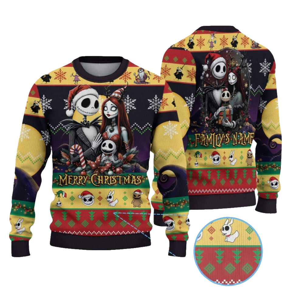 2026 Christmas Family Jack and Sally Ugly Sweater - Moonbestprint