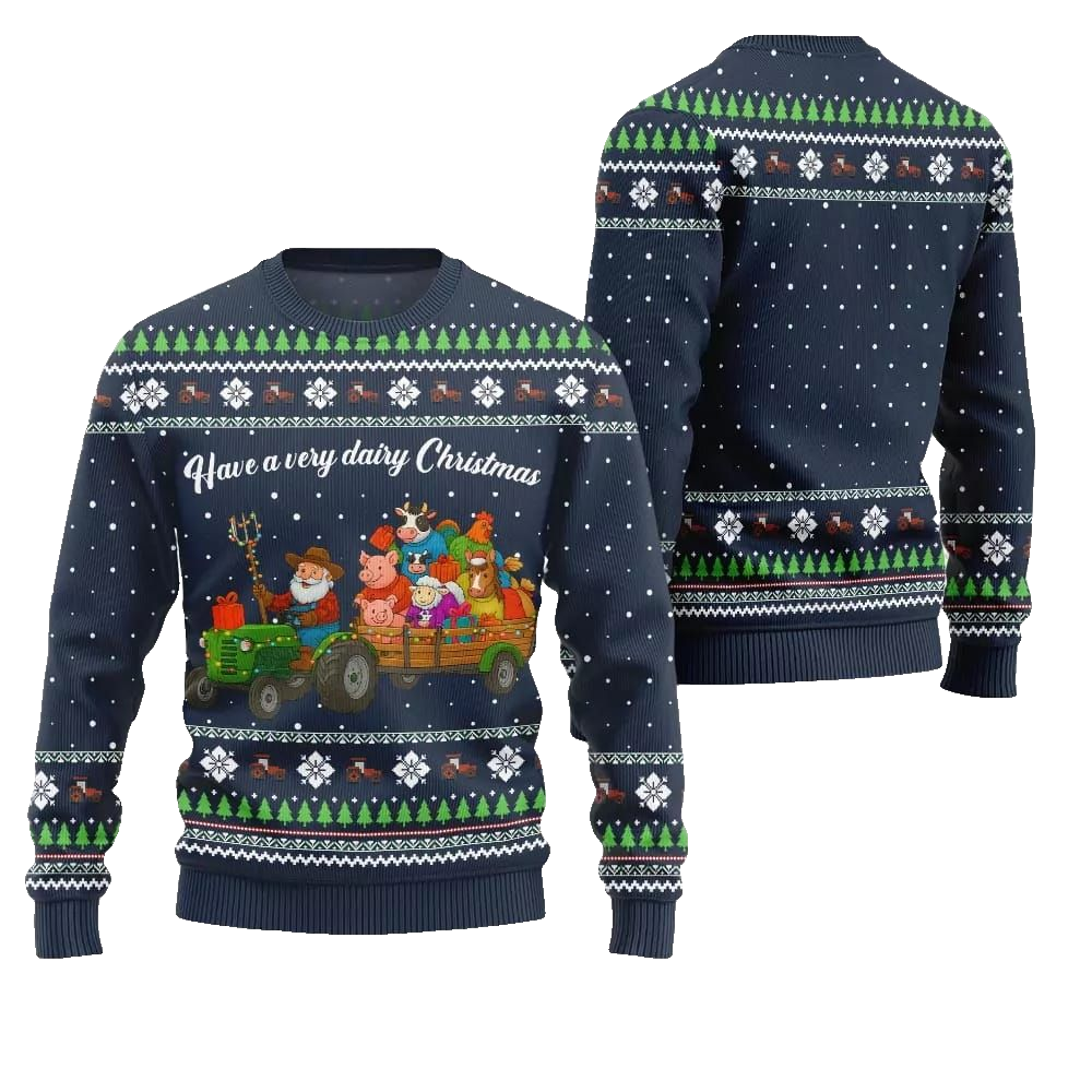 2026 Christmas Farming have A Very Dairy Christmas Ugly Christmas Sweater - Moonbestprint