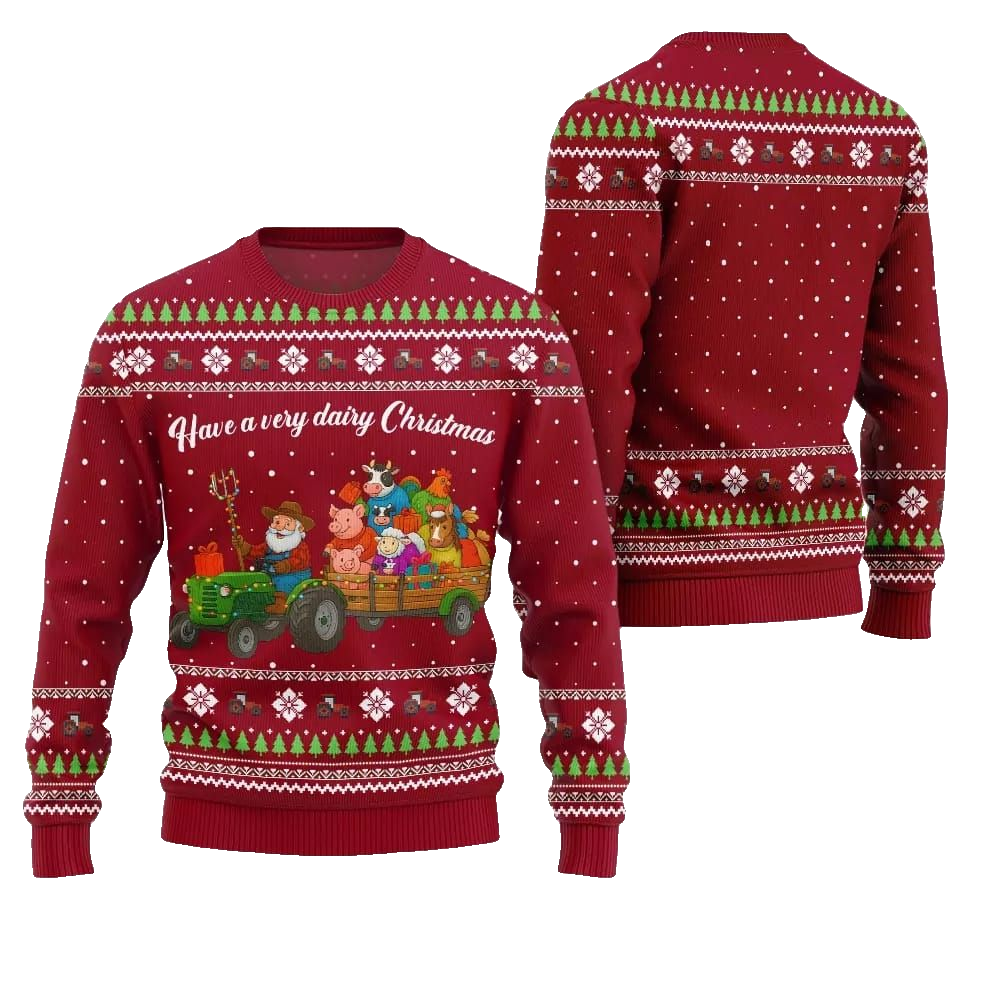 2026 Christmas Farming have A Very Dairy Christmas Ugly Christmas Sweater - Moonbestprint