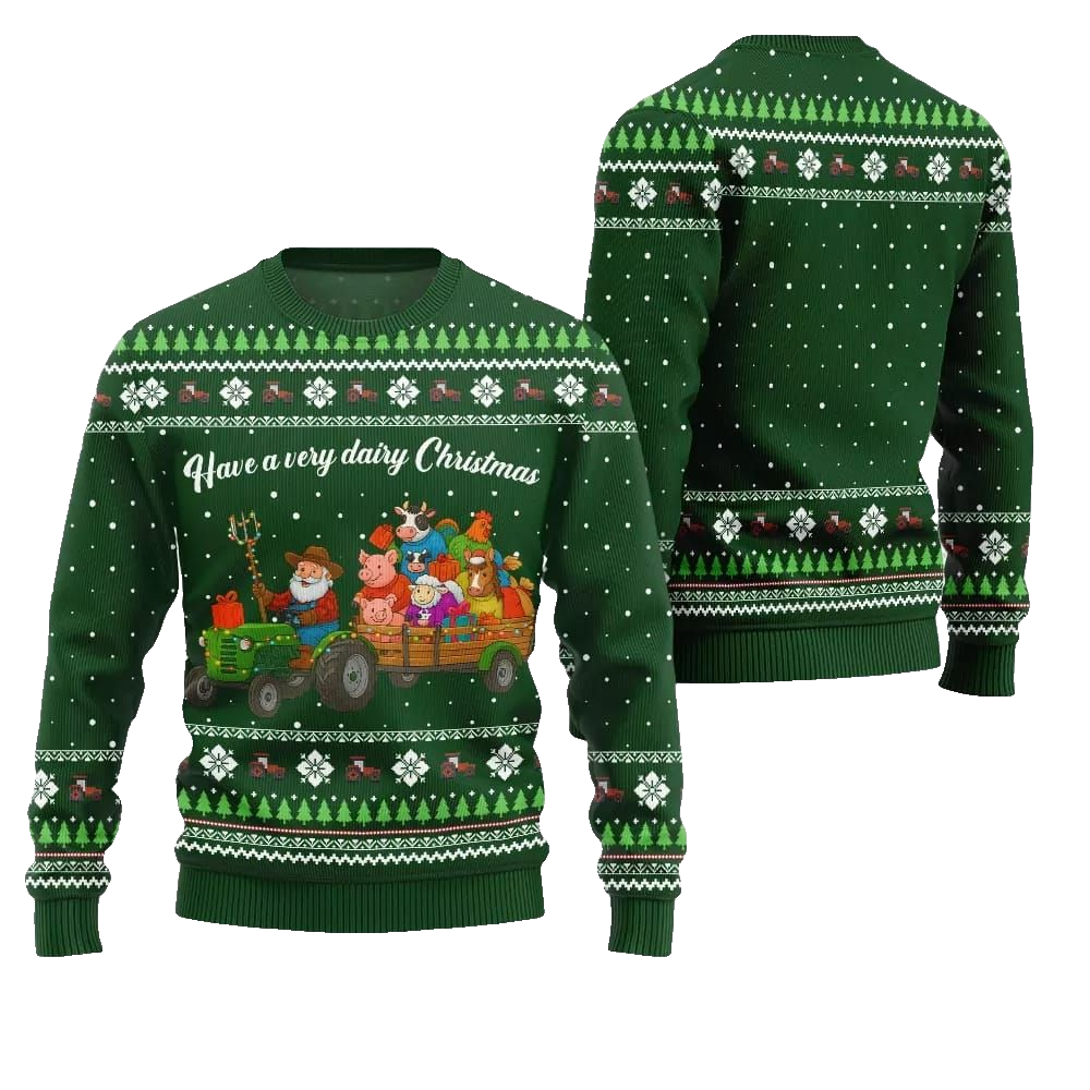 2026 Christmas Farming have A Very Dairy Christmas Ugly Christmas Sweater - Moonbestprint