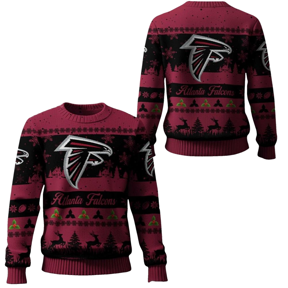 2026 Christmas Falcons Festive Reindeer Tree Ugly Sweater - Moonbestprint